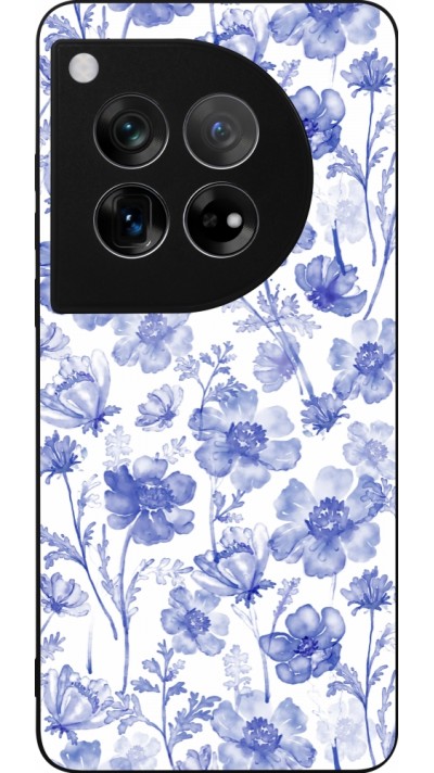 Coque OnePlus 12 - Silicone rigide noir Spring 23 watercolor blue flowers