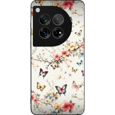 Coque OnePlus 12 - Silicone rigide noir Spring 25 Papillons Légers