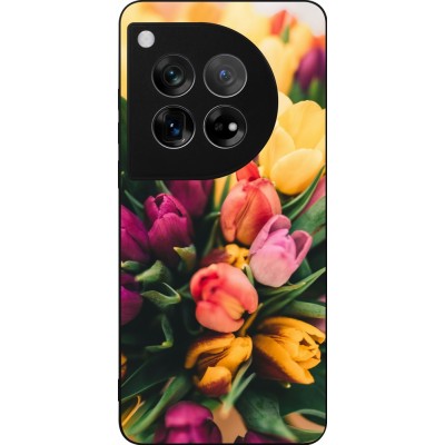 Coque OnePlus 12 - Silicone rigide noir Bouquet of tulips Spring 2026