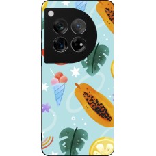 Coque OnePlus 12 - Silicone rigide noir Summer 2025 Pattern papaya