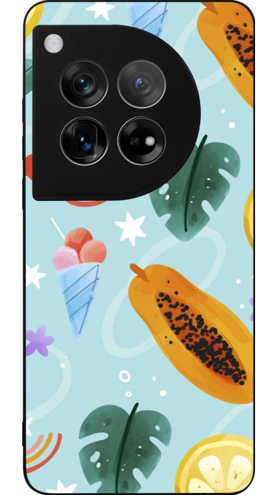 Coque OnePlus 12 - Silicone rigide noir Summer 2025 Pattern papaya