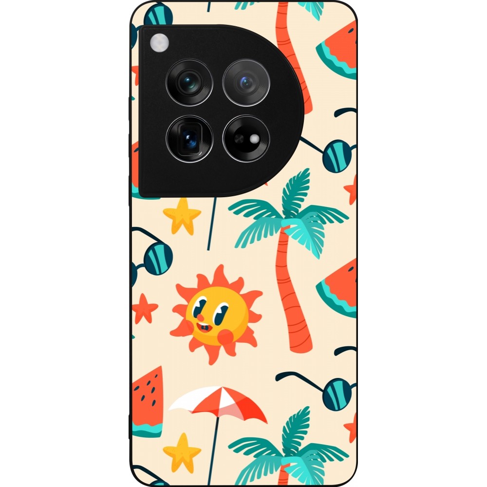 Coque OnePlus 12 - Silicone rigide noir Summer 2025 Pattern soleil