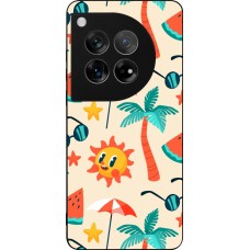 Coque OnePlus 12 - Silicone rigide noir Summer 2025 Pattern soleil