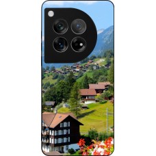 Coque OnePlus 12 - Silicone rigide noir Fête Nationale Suisse Paysage