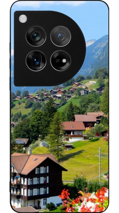 Coque OnePlus 12 - Silicone rigide noir Fête Nationale Suisse Paysage