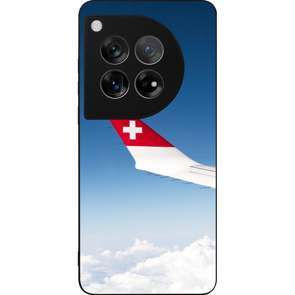 Coque OnePlus 12 - Silicone rigide noir Fête Nationale Suisse Sky Swiss Flag