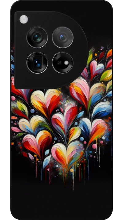 Coque OnePlus 12 - Silicone rigide noir Valentine 2024 Coeur Noir Abstrait