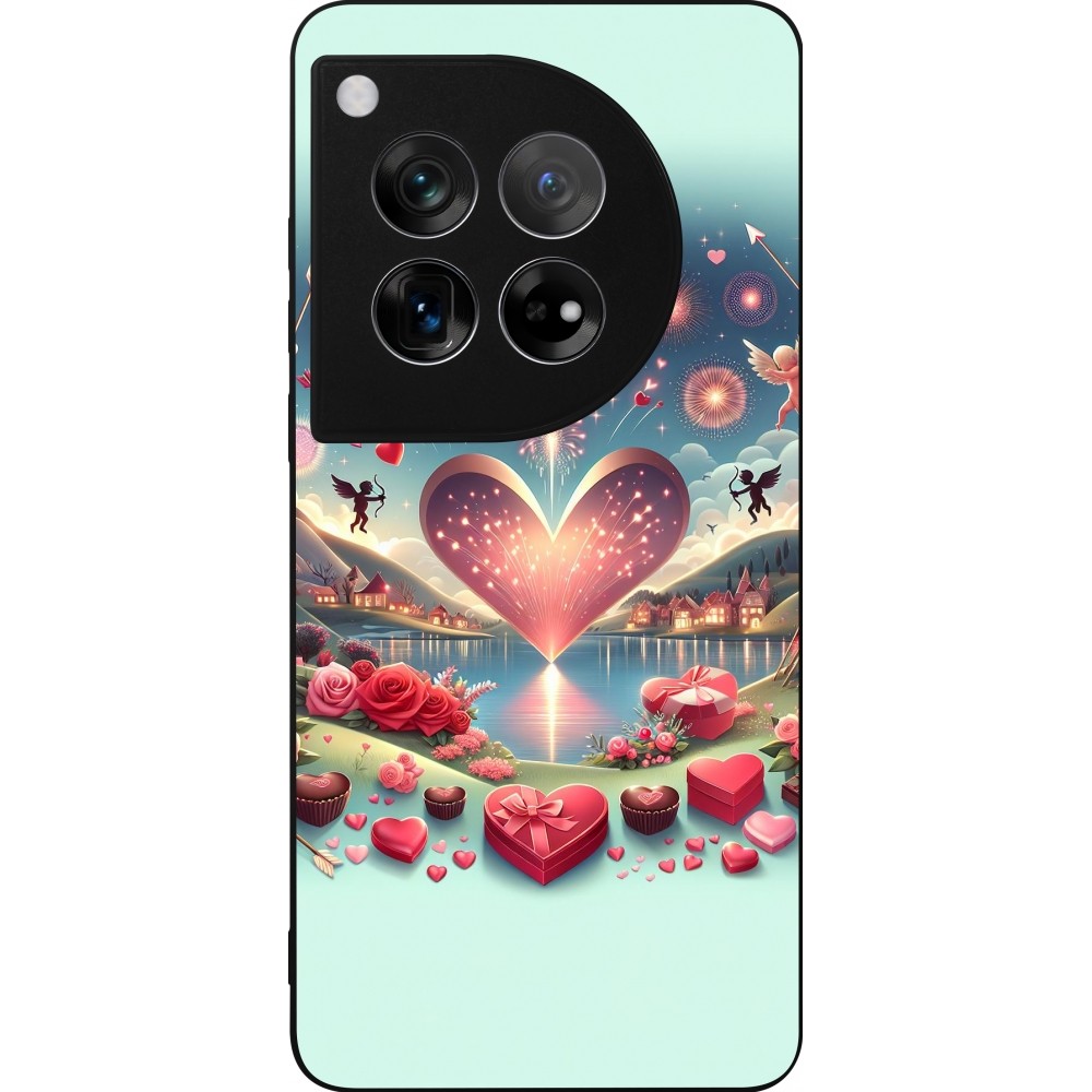 Coque OnePlus 12 - Silicone rigide noir Valentine 2025 Chic
