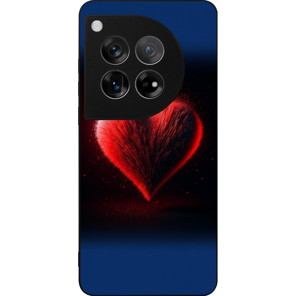 Coque OnePlus 12 - Silicone rigide noir Valentine 2025 coeur rouge