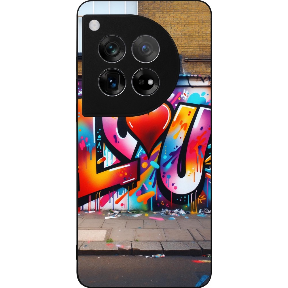 Coque OnePlus 12 - Silicone rigide noir Valentine 2025 Love U Tag