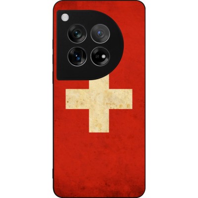 Coque OnePlus 12 - Silicone rigide noir Vintage Flag SWISS