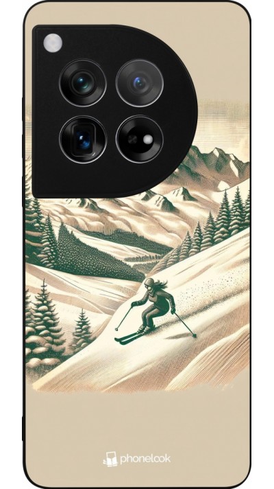 Coque OnePlus 12 - Silicone rigide noir Vintage Ski Mountain
