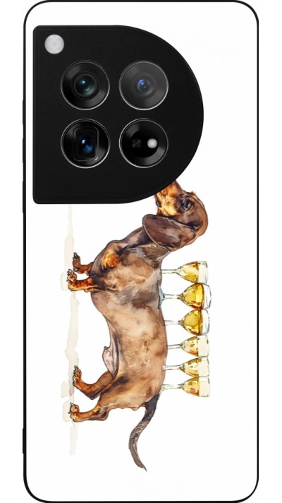 Coque OnePlus 12 - Silicone rigide noir Wine Teckel
