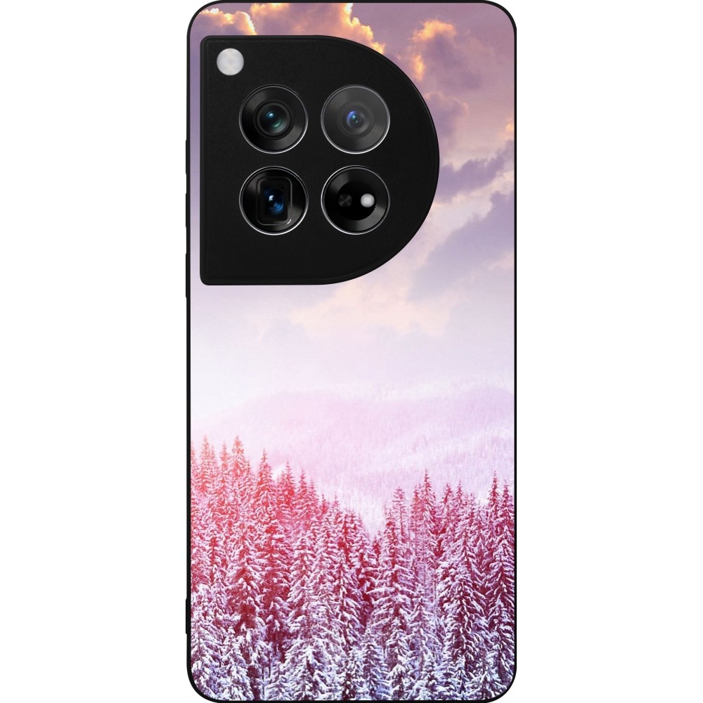 OnePlus 12 Case Hülle - Silikon schwarz Winter 22 Pink Forest