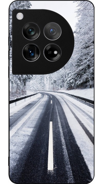 Coque OnePlus 12 - Silicone rigide noir Winter 22 Snowy Road