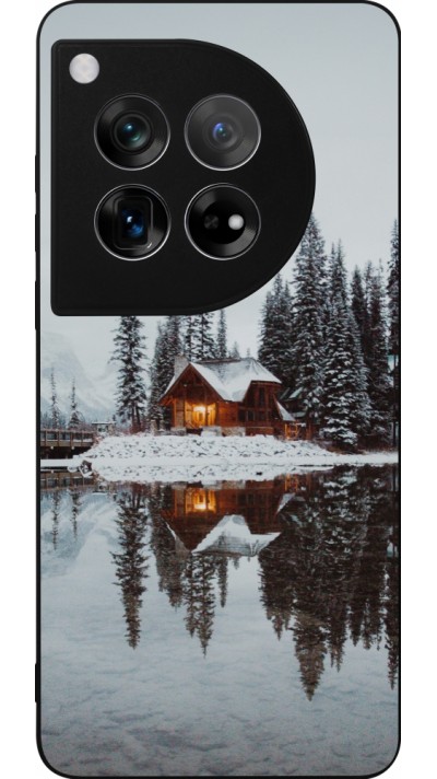 OnePlus 12 Case Hülle - Silikon schwarz Winter 25 Winter house forest afternoon