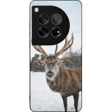 Coque OnePlus 12 - Silicone rigide noir Winter 25 Winter reindeer