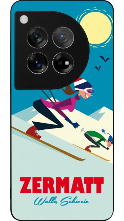 Coque OnePlus 12 - Silicone rigide noir Zermatt Ski Downhill