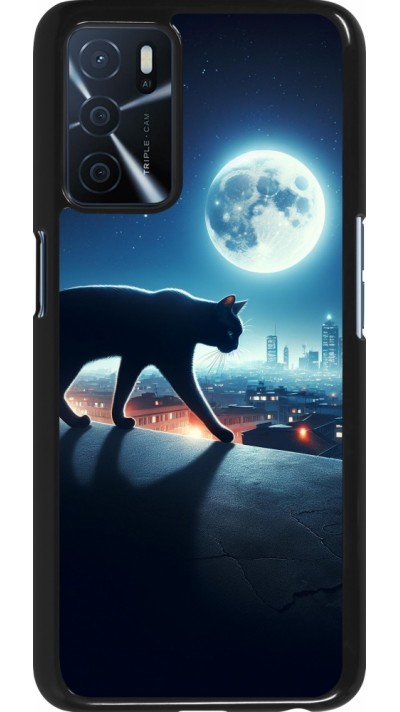 Coque OPPO A16s - Chat noir sous la pleine lune