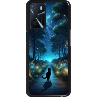 OPPO A16s Case Hülle - Schwarze Katze Spaziergang