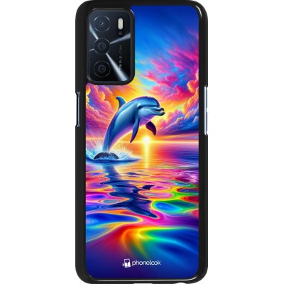 Coque OPPO A16s - Dauphin arc-en-ciel heureux