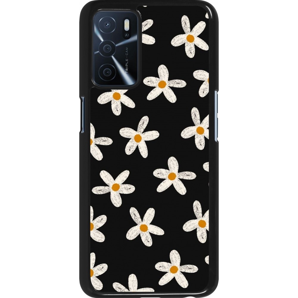 Coque OPPO A16s - Easter 2024 white on black flower