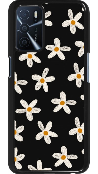 Coque OPPO A16s - Easter 2024 white on black flower