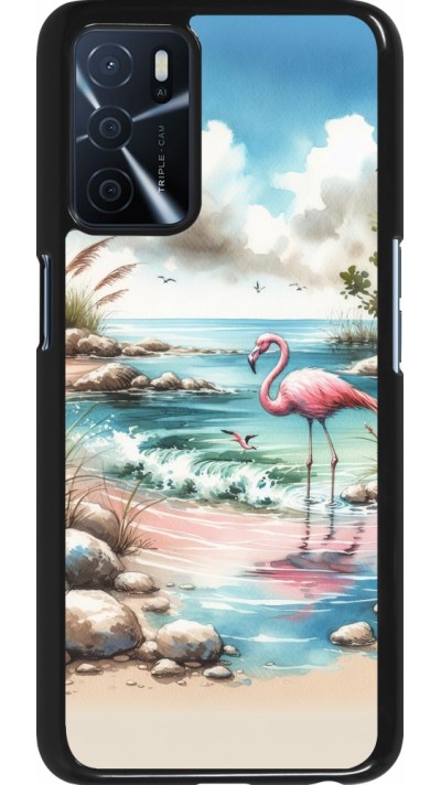 Coque OPPO A16s - Flamant rose aquarelle