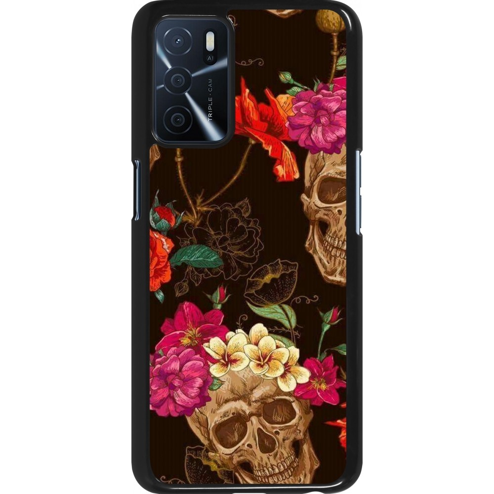 Coque Oppo A16s - Skulls and flowers