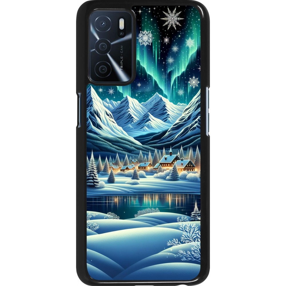 OPPO A16s Case Hülle - Verschneites Bergdorf am See in der Nacht