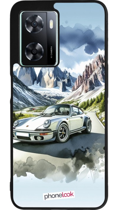 Coque OPPO A57 5G - Silicone rigide noir Porsche 911 Mountain Watercolor