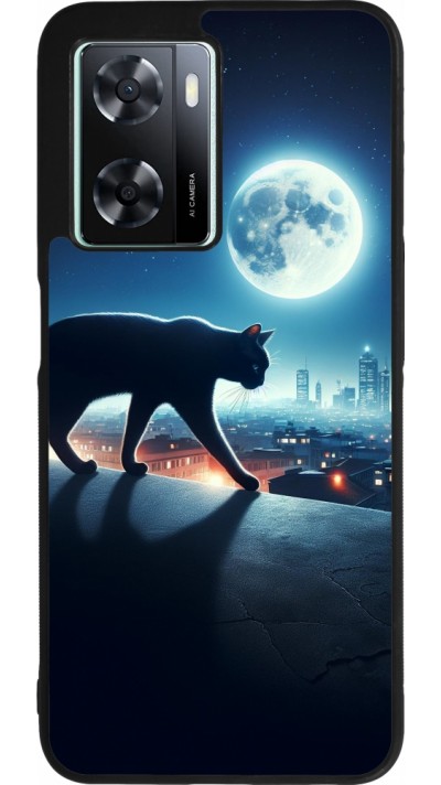 OPPO A57 5G Case Hülle - Silikon schwarz Schwarze Katze unter dem Vollmond
