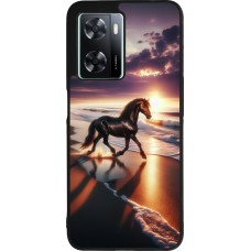 OPPO A57 5G Case Hülle - Silikon schwarz Pferd majestätisch Strand