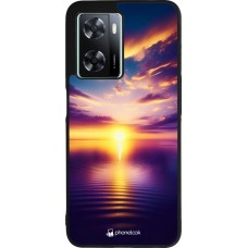 OPPO A57 5G Case Hülle - Silikon schwarz Sonnenuntergang gelb violett