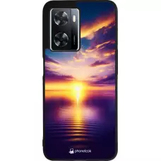 Coque OPPO A57 5G - Silicone rigide noir Coucher soleil jaune violet