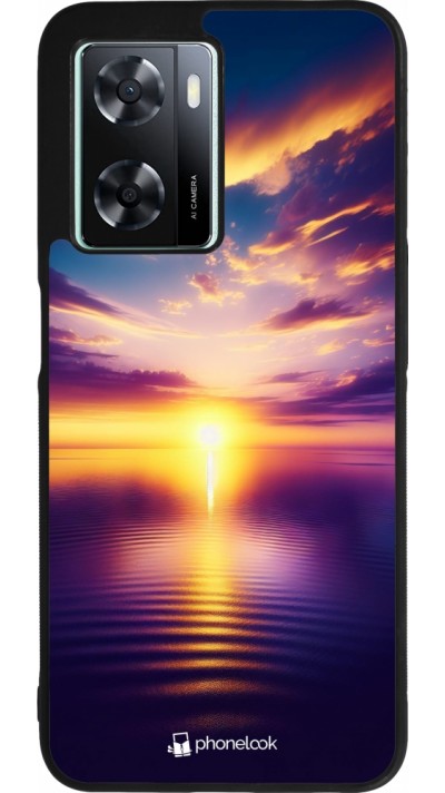 OPPO A57 5G Case Hülle - Silikon schwarz Sonnenuntergang gelb violett