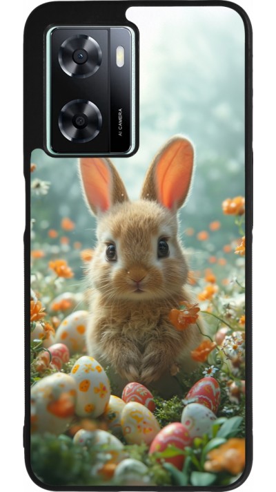Coque OPPO A57 5G - Silicone rigide noir Easter 2026 Rabbit in the garden