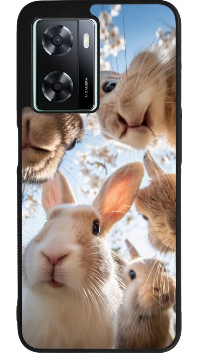 Coque OPPO A57 5G - Silicone rigide noir Easter 2026 Rabbits