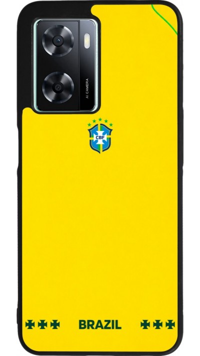 Coque OPPO A57 5G - Silicone rigide noir Maillot de football Bresil 2026 personnalisable