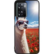OPPO A57 5G Case Hülle - Silikon schwarz Lama Chic in Mohnblume