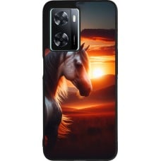Coque OPPO A57 5G - Silicone rigide noir Majestic Sunset Horse