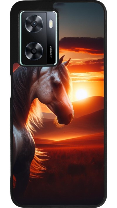 Coque OPPO A57 5G - Silicone rigide noir Majestic Sunset Horse