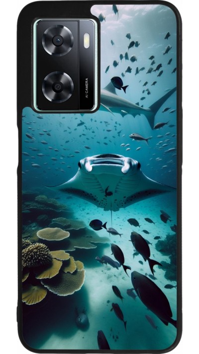 Coque OPPO A57 5G - Silicone rigide noir Manta Lagon Nettoyage