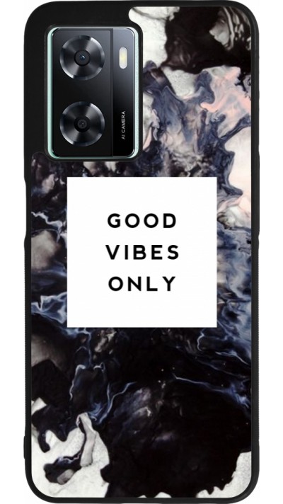 Coque OPPO A57 5G - Silicone rigide noir Marble Good Vibes Only