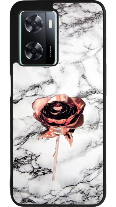 Coque OPPO A57 5G - Silicone rigide noir Marble Rose Gold
