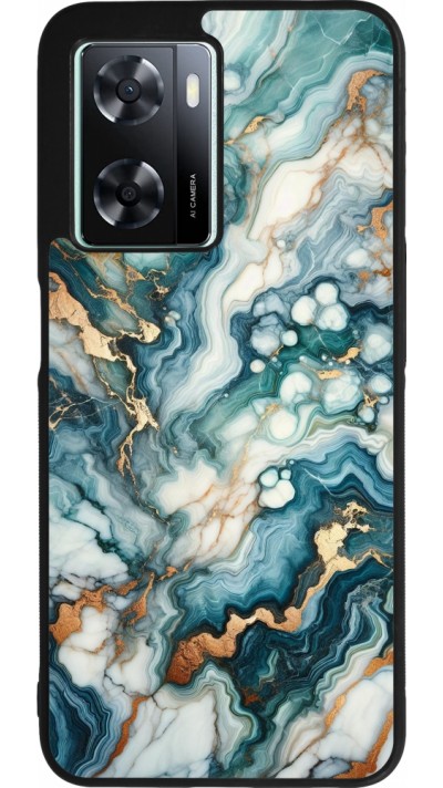 Coque OPPO A57 5G - Silicone rigide noir Marbre Vert Bleu Doré