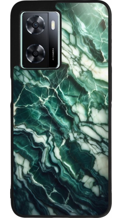Coque OPPO A57 5G - Silicone rigide noir Marbre vert majestueux