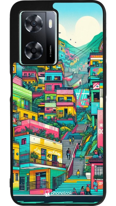 Coque OPPO A57 5G - Silicone rigide noir Medellin Comuna 13 Art
