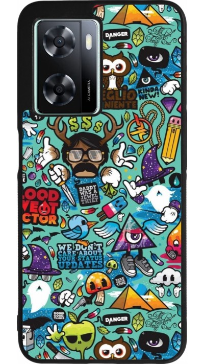Coque OPPO A57 5G - Silicone rigide noir Mixed Cartoons Turquoise