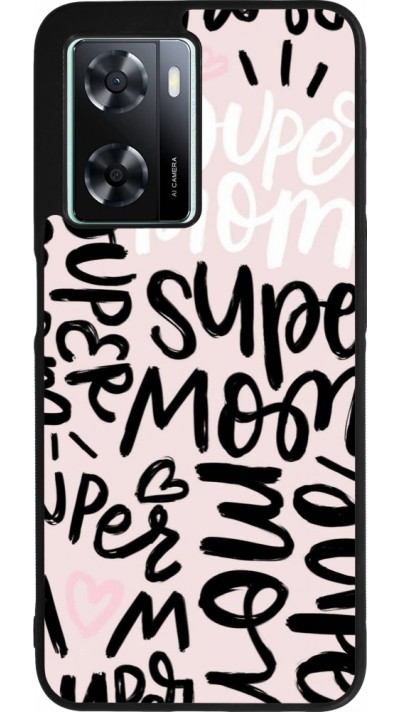 Coque OPPO A57 5G - Silicone rigide noir Mom 2024 Super mom